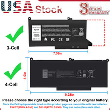 F3YGT/DJ1J0 Battery for Dell Latitude 12 7280 7290 13 7380 7390 14 7490 DM3WC