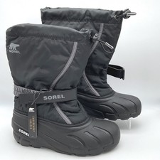 Sorel Youth Flurry Black City Grey Insulated Winter Snow Boots NY5192-016 Size 6