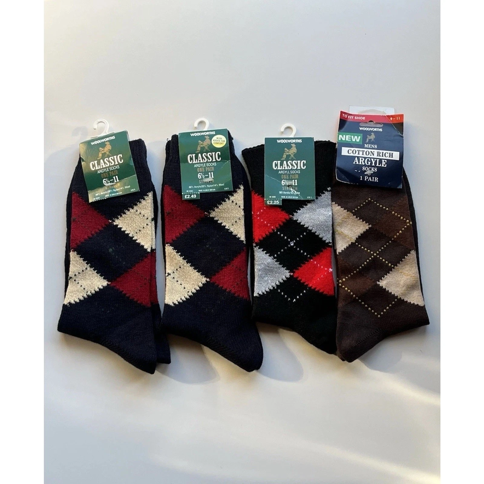 Vintage Woolworths Argyle Socks Men’s Size 9-11 Variety Pack England Made