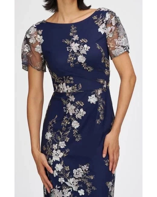 JS Collections Navy Blue Esmerelda Embroidered Cocktail Midi Dress Size 4 $268 - Image 4 of 4