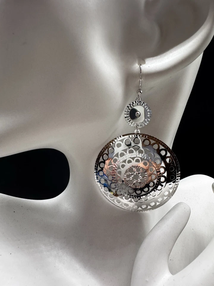 Milor Italy Bronze Filigree Drop Earrings Crystal Accents Modern Pierced - Image 4 of 4