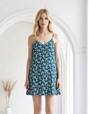 Womens Blue Ditsy Floral Cami Mini Slip Dress Size 4 Lightweight Classic Chic