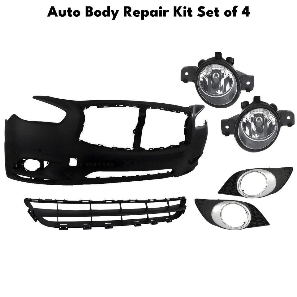 Front Bumper Cover Primed Plastic & Fog Lights Kit For 2014-2015 Infiniti QX60 Foto 2 de 4