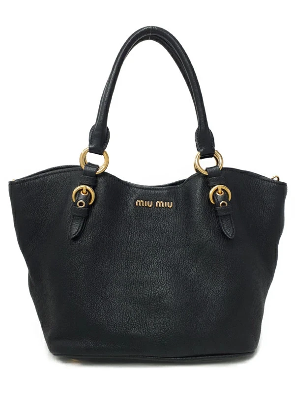 Miu Miu — Miu Miu Leather Tote Bag Black Shoulder Bag Women's #TB1283