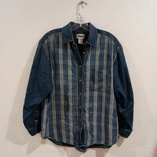 Vintage Gitano Long Sleeve Plaid Denim Shirt, Size L