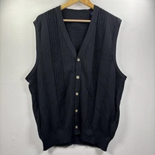 Cutter & Buck XL Button Up Golf Sweater Vest Black Cable Knit 100% Cotton