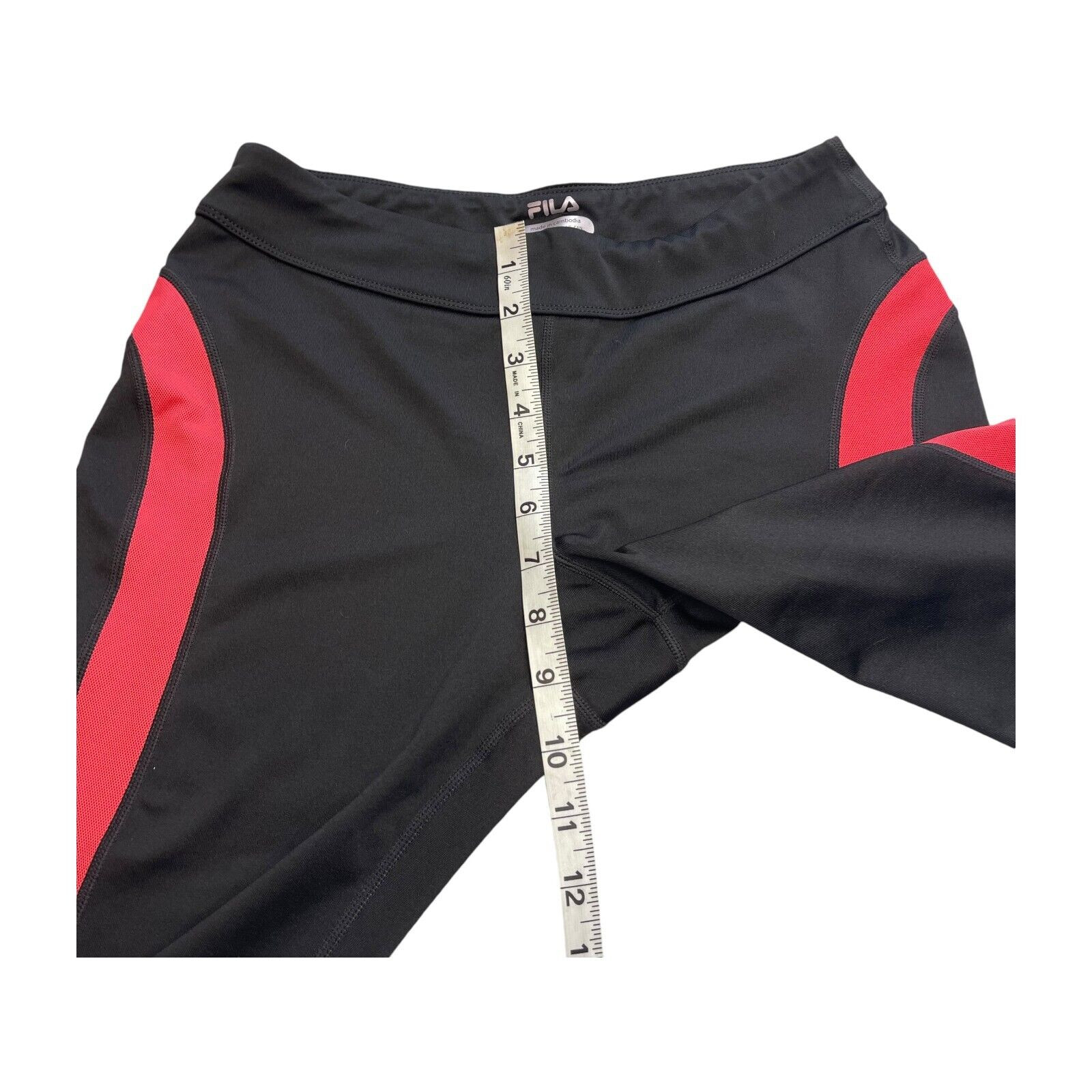 Fila Capri Leggings Sportivi Donna Piccolo Nero Rosso Elastico Vita Gamba Dritta