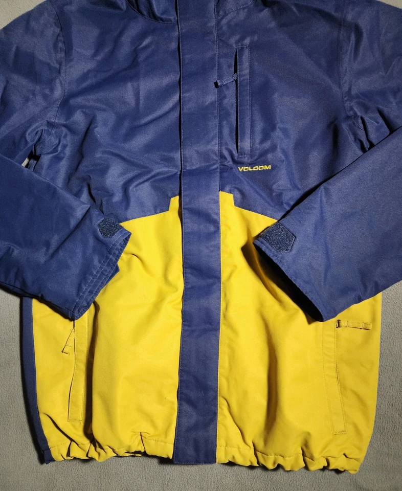 Volcom Ski Jacket Mens Small Yellow Blue Color Block Water Resistant Hooded Logo - Image 3 of 4