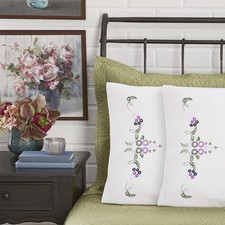 Herrschners  Violet Pillowcase Pair Stamped Embroidery