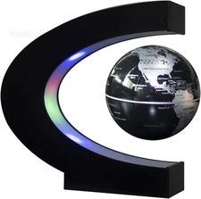 Floating Globe with LED Lights C Shape Magnetic Black-Silver