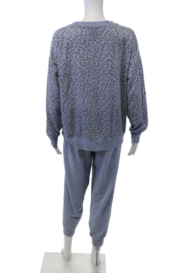 Espléndido conjunto de pantalones deportivos sudadera cuello redondo estampado animal para mujer azul talla M Foto 4 de 4