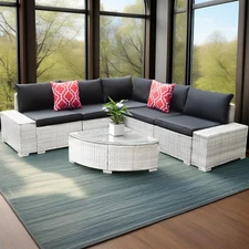 6PCS Patio Furniture Set Wicker Sectional Sofa Conversation Set Outdoor Luxury