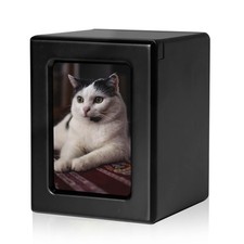 PCS Cat Urn for Ashes - Large Black Pet Cremation Box with Photo Option