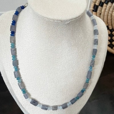 Second Bloom Studio Blue Ombre Agate Necklace 17'' + Extender Stained Glass