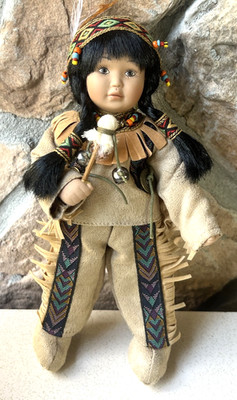Native American Indian Doll Soft Body Holding Dance Stick W/Jingle Bells 8 