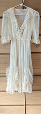 Vintage 80s Dba LA California USA Lace Boho Wedding Dress Size MEDIUM -Semisheer