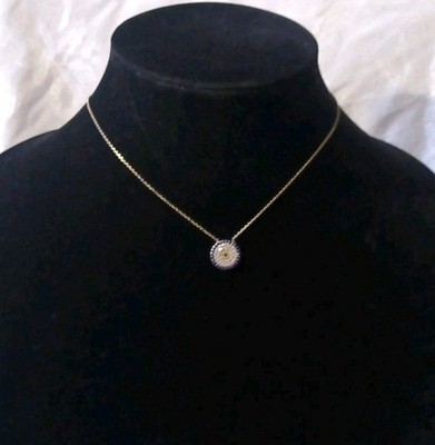 925 Sterling Silber Saphir/Strass Akzent Evil Eye Halskette signiert/gestempelt 