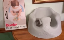 Bumbo Gray Baby Floor Seat with Adjustable Safety Belt + New / Unused Tray