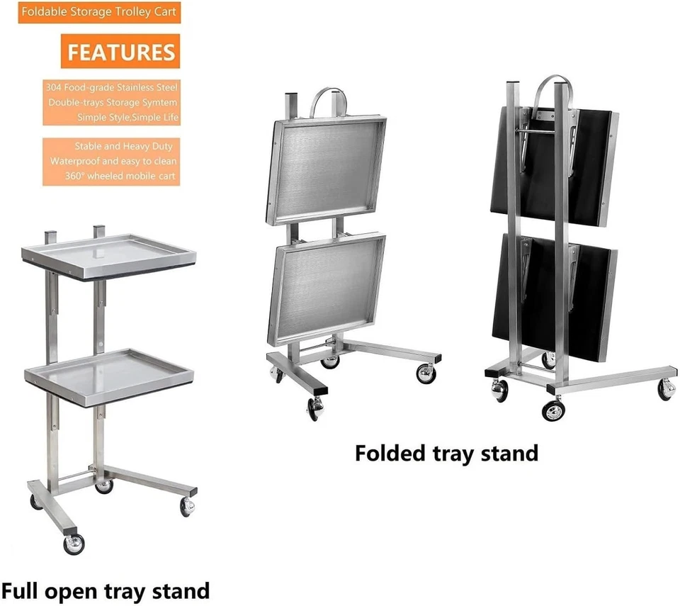 Carro rodante SPA de salón de belleza de 2 niveles con bandeja de almacenamiento doble de acero inoxidable Foto 3 de 4