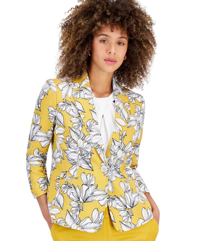 Kasper Women's Floral-Print 3/4-Sleeve Textured Jacket - Image 2 of 4