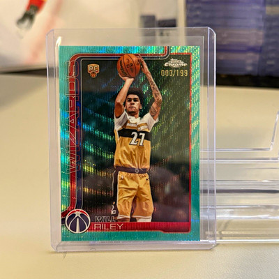 Topps 2025-26 Topps Chrome Will Riley #271 Aqua Refractor RC /199 Wizards