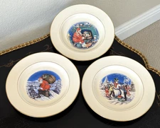 Preston-Hopkinson Co Decorative Santa Snowman Plates Set of  Three Vtg Christmas
