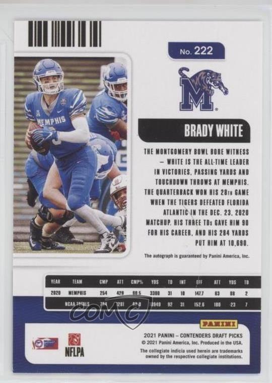 2021 Contenders Draft Picks College Ticket 97/99 Brady White Rookie Auto RC 7xr view 2