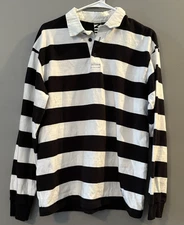 NII Black & White Striped Long Sleeve Collard Rugby YK Unisex Top Large