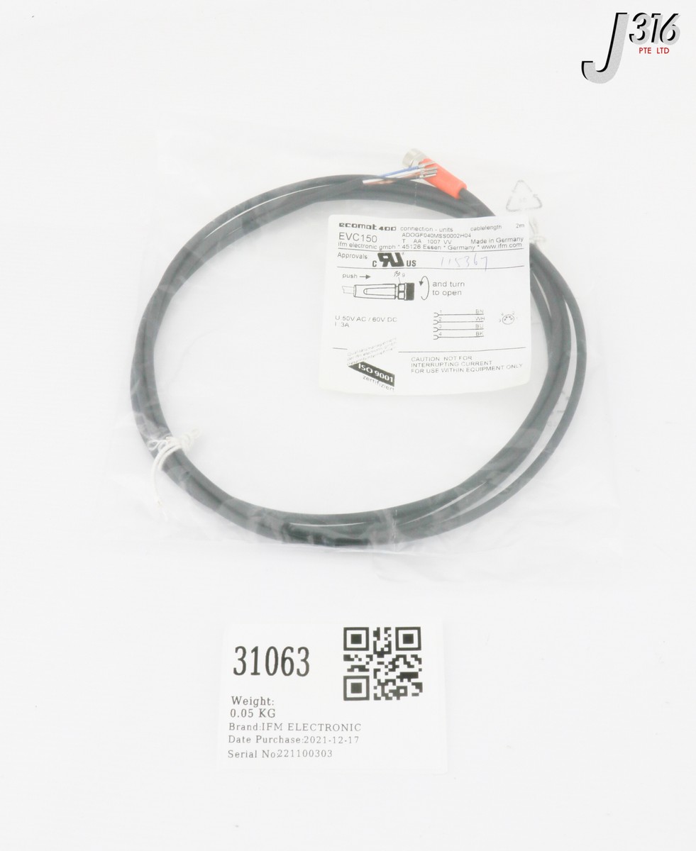 31063 IFM ELECTRONIC ECOMOT 400 CONNECTION CABLE, LENGTH 2M (NEW