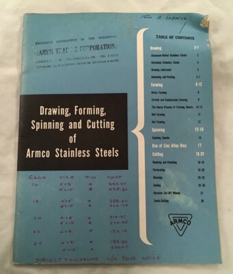 VINTAGE ARMCO STAINLESS STEEL DRAWING FORMING CUTTING BROCHURE BOOKLET 1951