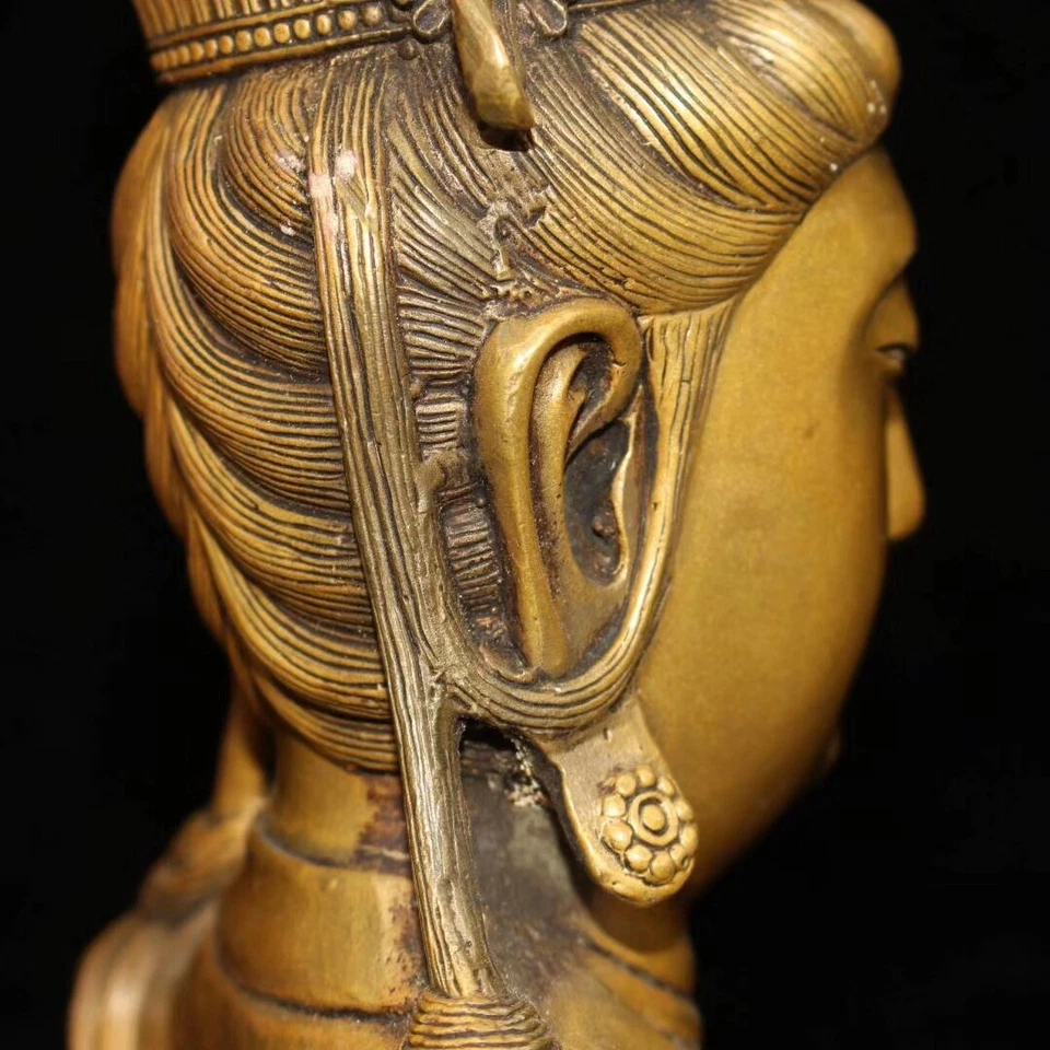 8.4" China Antique Buddha Statue Brass Kwan-yin head Old Bronze Statue - Image 4 of 4