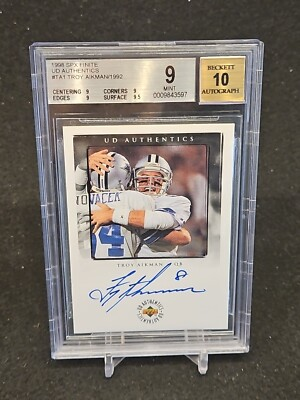 #ad #ad Troy Aikman Cowboys 1998 SPX Finite UD Authentics #TA 1 BGS 9 Auto 10 $399.00