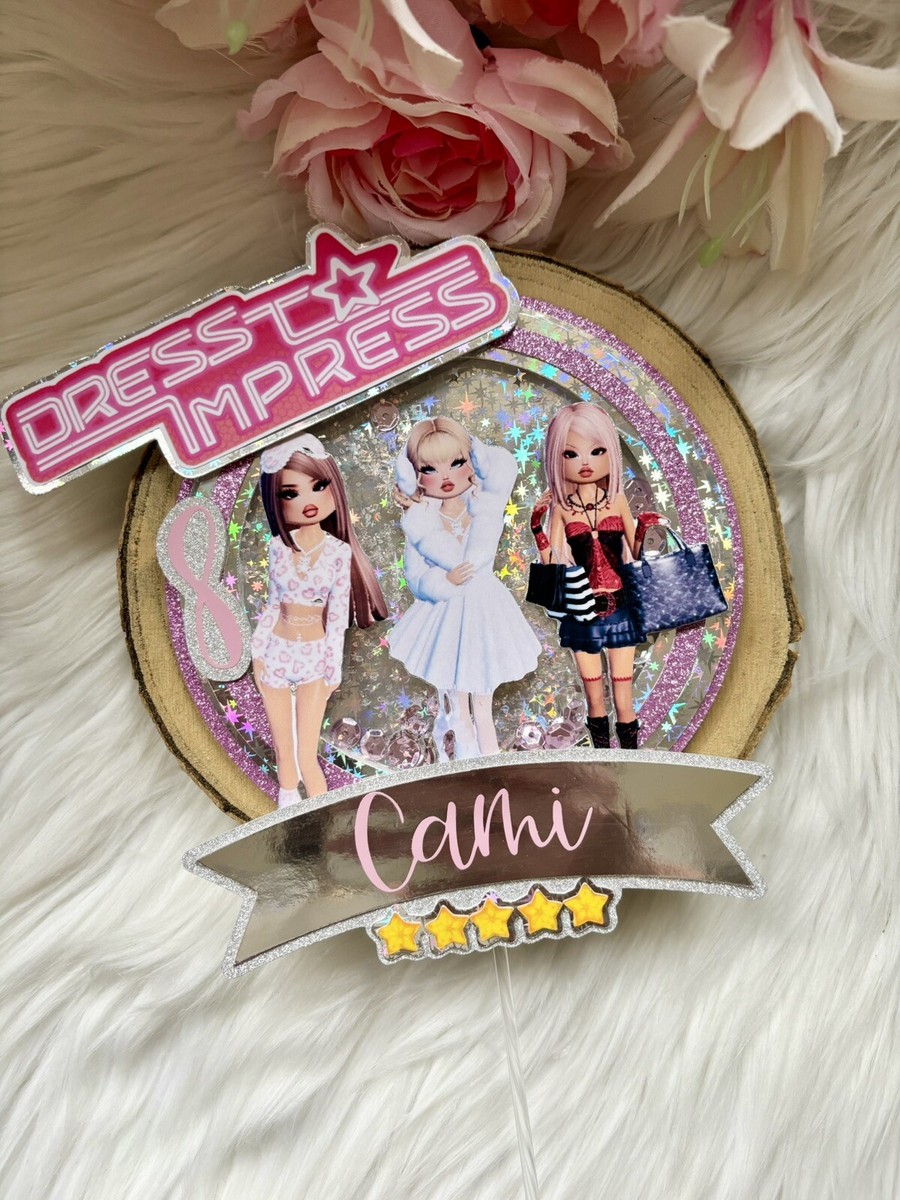 Dress to impress theme birthday cake topper personalised With name and age  game | eBay UK