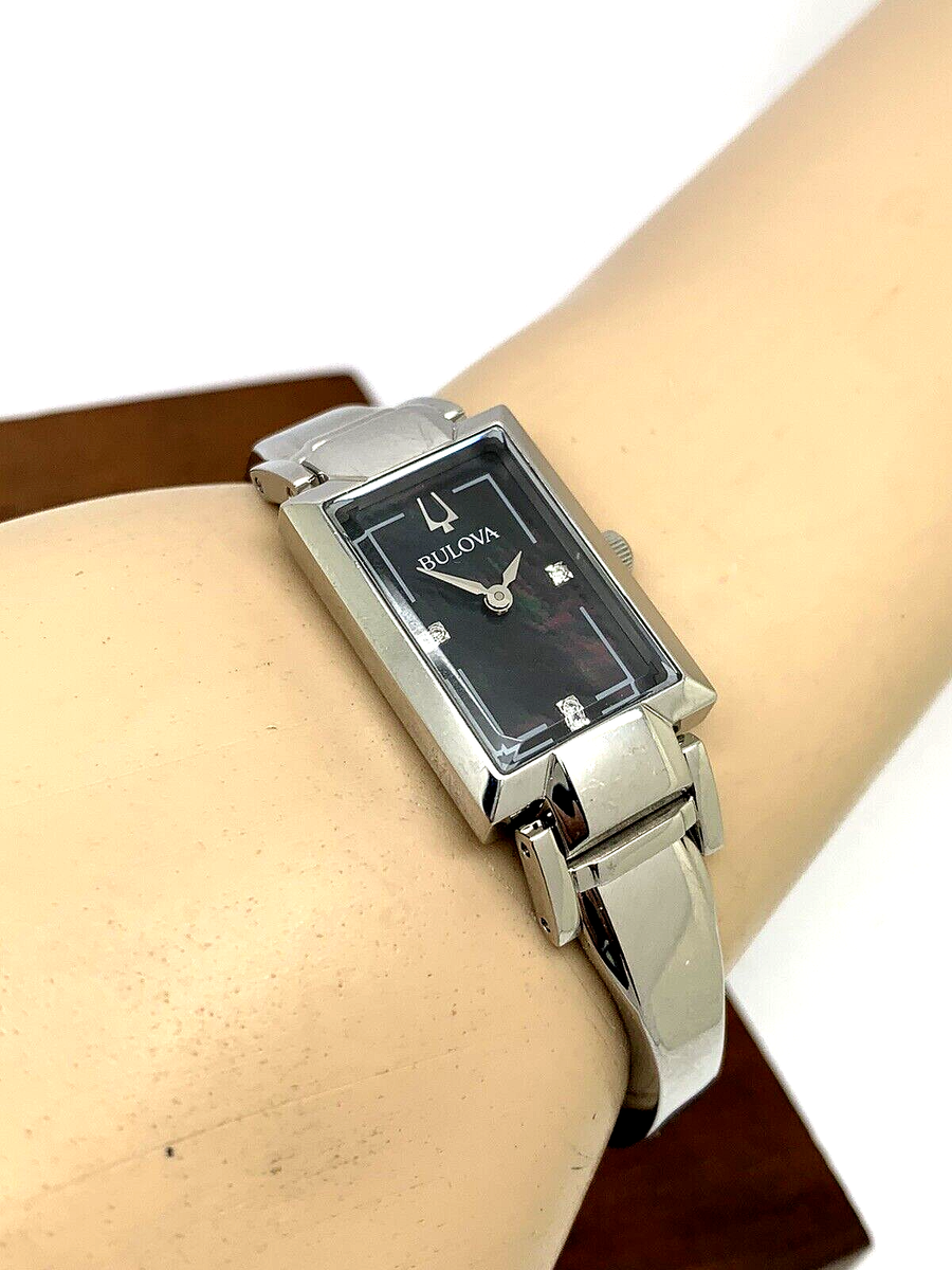 Bulova Womens Watch 96P209 Silver Tone Black Mother of Pearl Dial Diamon… Bulova Womens Watch 96P209 Silver Tone Black Mother of Pearl  main image 3