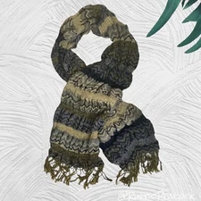 Boho Abstract Neck Scarf Womens One Size Multicolor Ruched Knit Accent Fringe