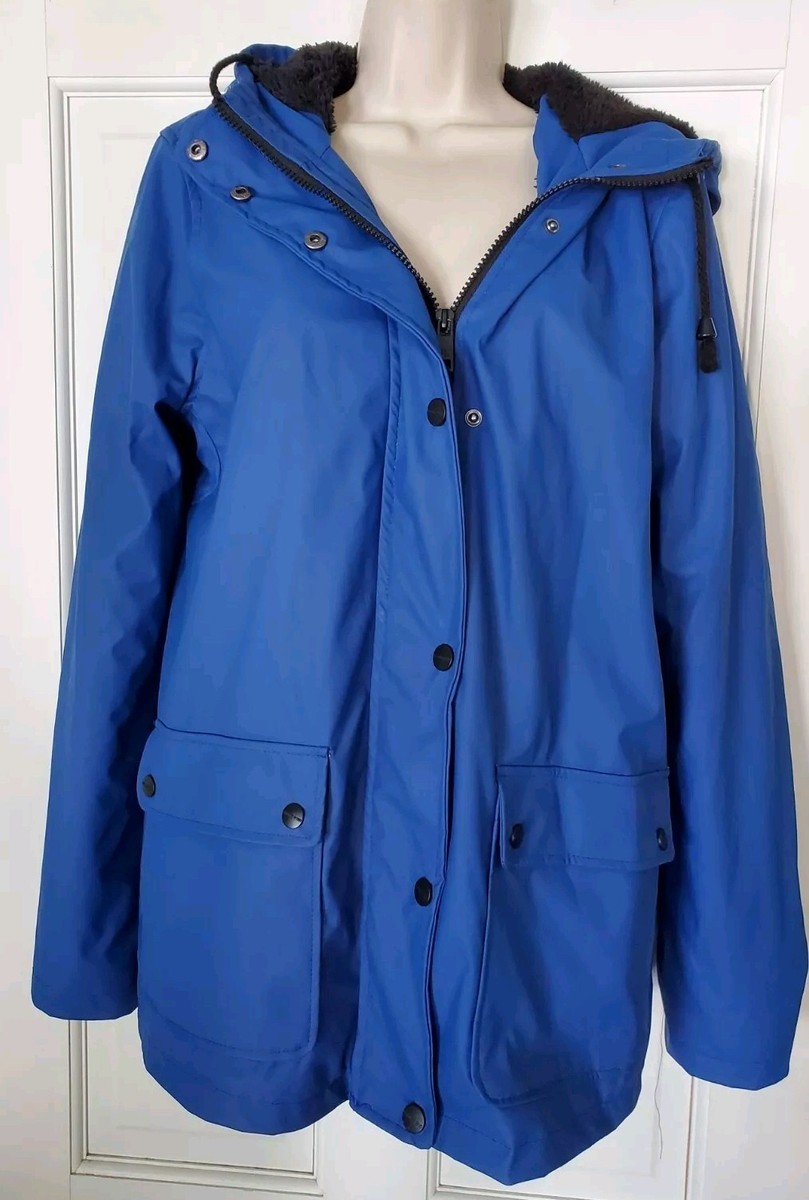 Urban Republic Ladies Hooded Vinyl Rain Jacket With Fur Lining
