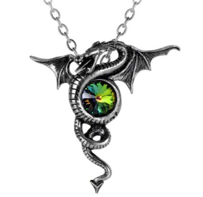 Alchemy Gothic Anguis Aeternus Dragon Pendant Rainbow Crystal Necklace P346 NWT