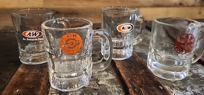 Vintage A&W Root Beer Mini Baby Mug Oval Logo AW Set of 4, 3 1/4  Tall
