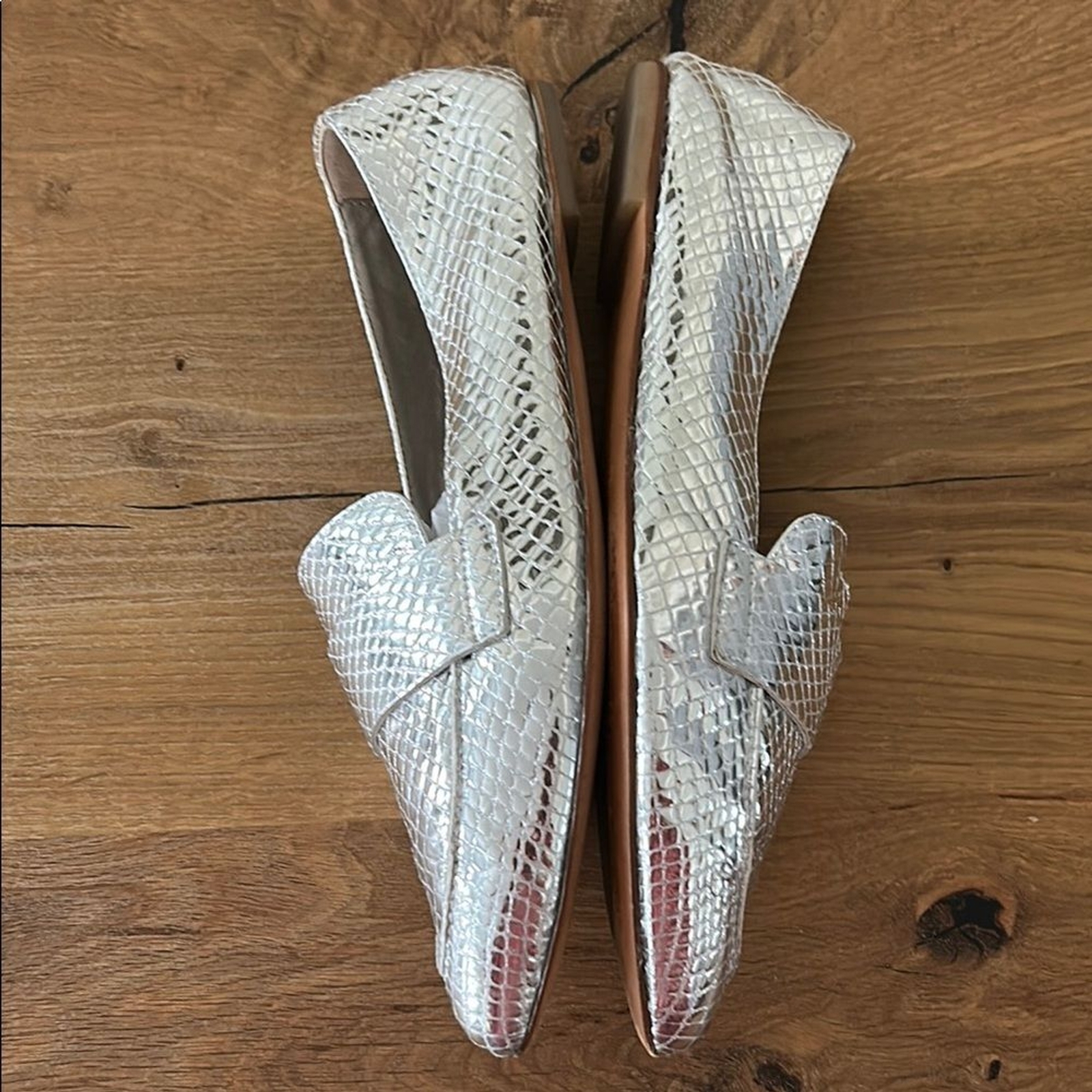 AGL Silver Softy Pointy Toe Moccasin Loafers Size 40.5 | US 10.5 Reg. $370