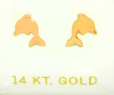 DOLPHIN STUD EARRINGS SOLID 14K ROSE GOLD - MADE IN USA - New With Tag