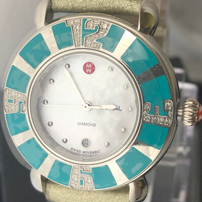 MICHELE Coral Turquoise Diamond Stainless Steel Watch 