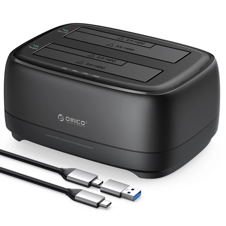 ORICO Dual Bay Hard Drive Dock Type C 6Gbps Duplicator fr 2.5/3.5" HDD SSD 40TB - Image 2 of 4