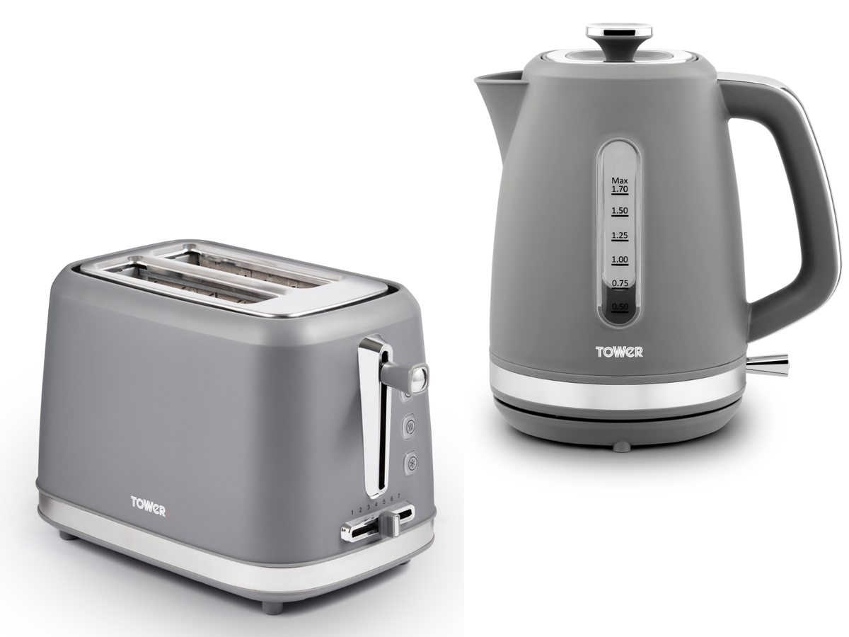 Tower Odyssey Grey Kettle Toaster Matching Kitchen Set in Grey/Chrome  Accents