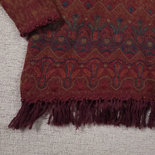 Vtg Express Tricot Knit Mohair Wool Blend Sweater Women's Medium Burgundy Beige - Picture 6 of 13