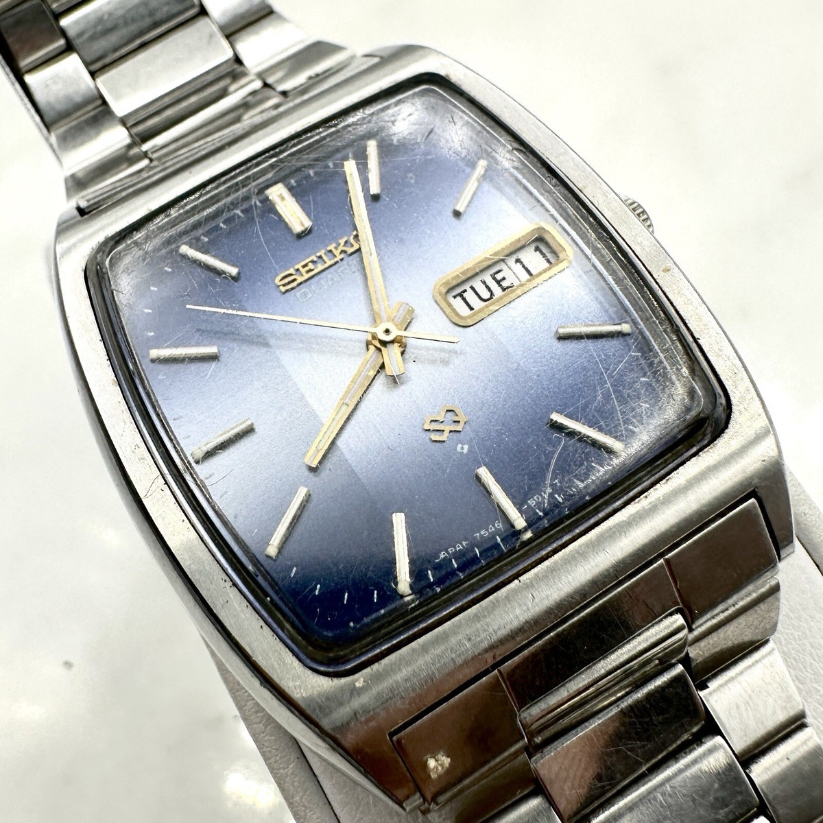 Rare Seiko Quartz 7546-5019 Watch Two-Tone Dial Working, Blue