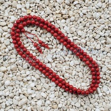 Tibet Buddhist Red Coral 108 Prayer Beads Round Gems Mala Necklace Meditation