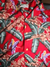VINTAGE Paradise Found Shirt Mens 3XL Red Hawaiian Parrot, pit to pit 31"