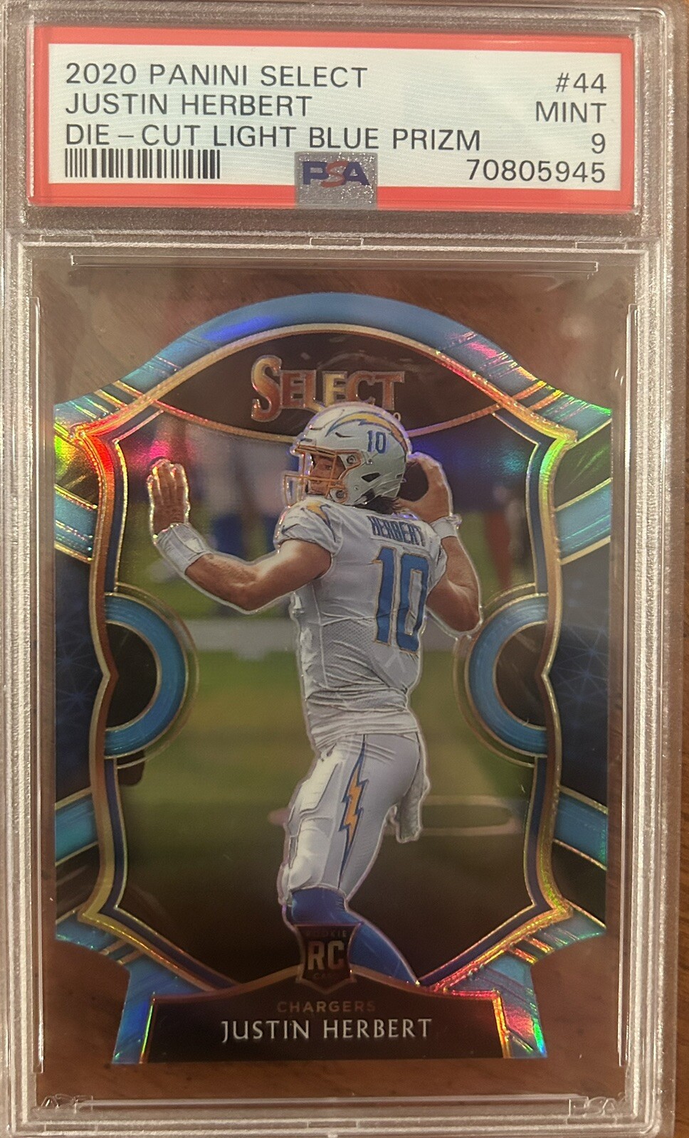 Justin Herbert 2020 Select #44 Light Blue Die Cut PSA 9