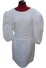 IN THE STYLE White Floral Textured Puff Sleeve Bow Back Mini Dress - Size 20 NEW