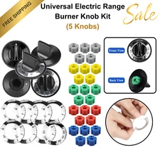 Universal Electric Range Burner Knob Kit - 5 Knobs, D-Shaped Fit, Easy Install